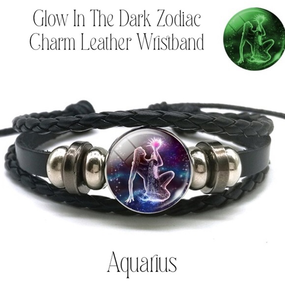 Glow In The Dark Aquarius Zodiac Sign Wristband - Picture 1 of 4